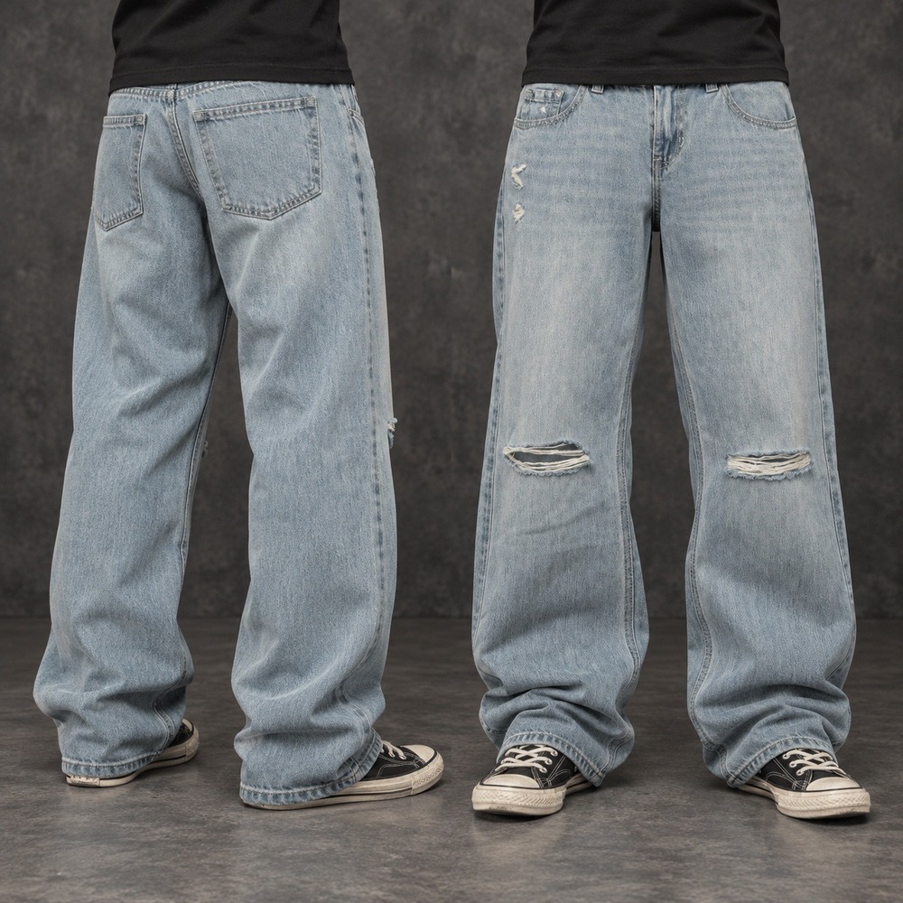 26x30 Blue Distressed Baggy Wide Leg Jeans Y2K 2000s